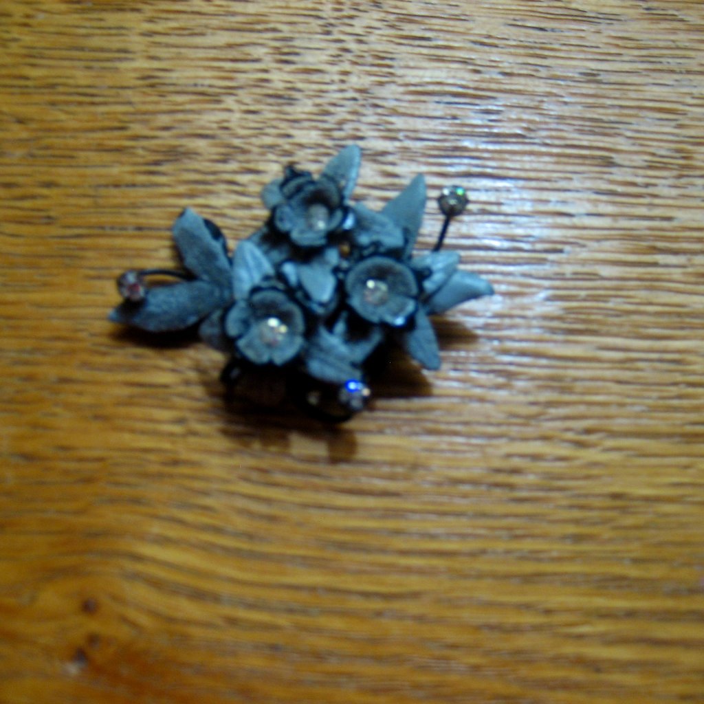 Black Metal & Charcoal Flower Brooch Austria